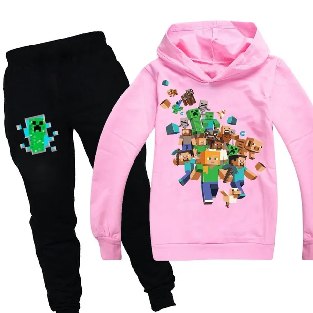 Stylish tracksuit with the motif of the computer game Minecraft pink black 2 - 3 roky