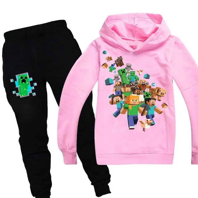 Stylová tepláková souprava s motivem počítačové hry Minecraft pink black 13 - 14 let