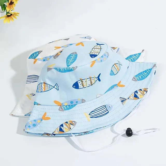 Children's bucket hat with print of cartoon dinosaurs for boys and girls - cute animal fishing hat for infants, summer baby panama hat, sun cap, beret