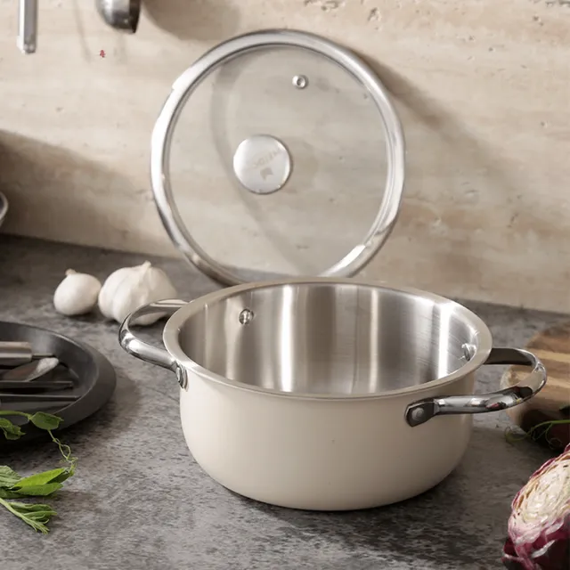 Stainless steel steam pot with soup pot, thick hollow heat resistant handle and lid - Korean style