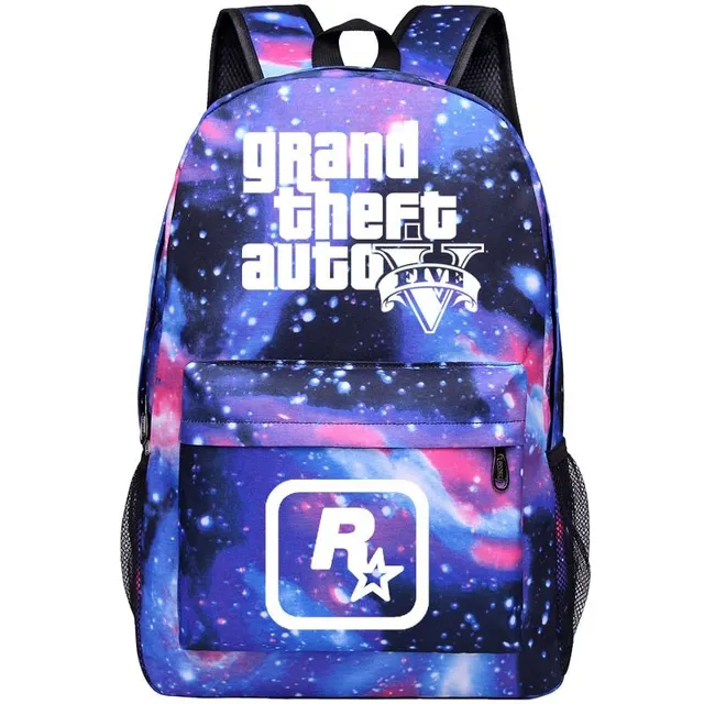 Plátěný batoh pro teenagery s motivy hry Grand Theft Auto 5 Starry blue 1