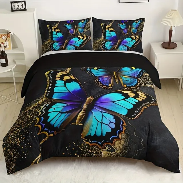Lenjerie de pat modernă pentru pat dublu cu fluturi și cer senin - moale, respirabilă și confortabilă