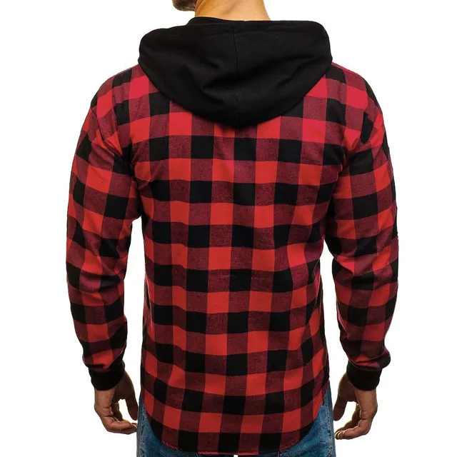 Men's fashionable hooded plaid shirt