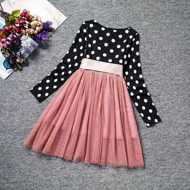 Girls spring dress with long sleeves and chiffon skirt