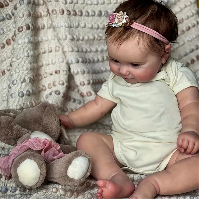 Păpușă Reborn Baby Dolls din silicon și vinil de 20 inch (50 cm) - Păpușă realistă pentru nou-născuți cu păr brun, anatomic corectă, jucărie lavabilă, cadouri
