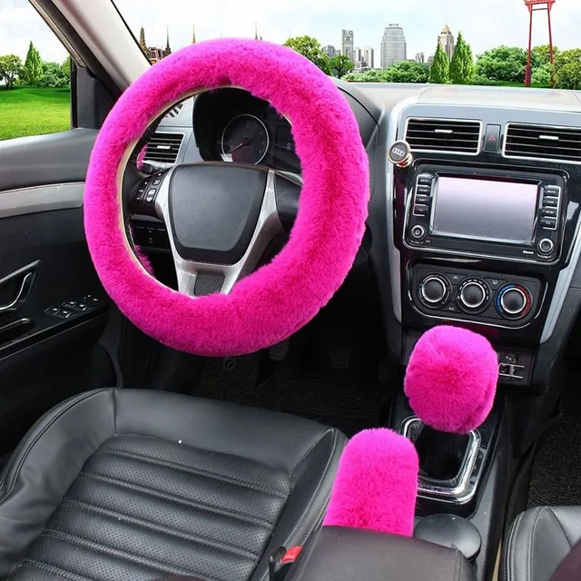 Luxury protection set for steering wheel, gear lever and brake made of plush Indiana material