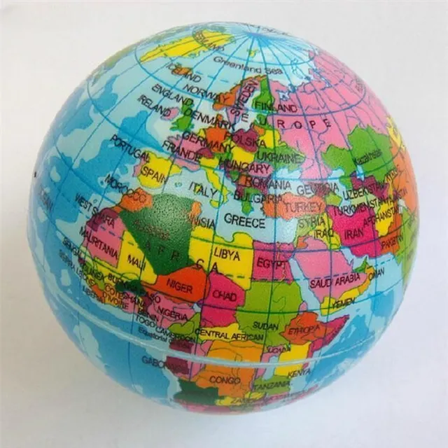 Modern antistress ball made of foam with the theme of the globe