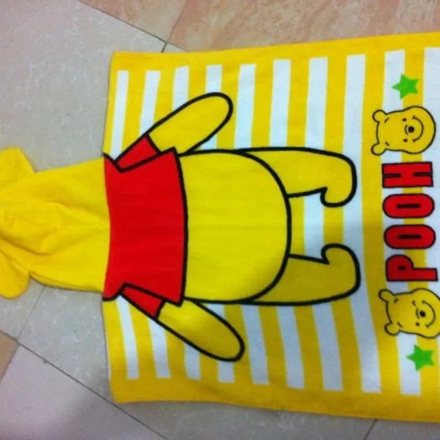 Children's beach towel with cartoon character prints and hood