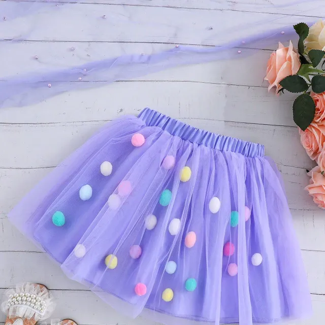 Girl's tutu skirt in tulle with colourful plush balls