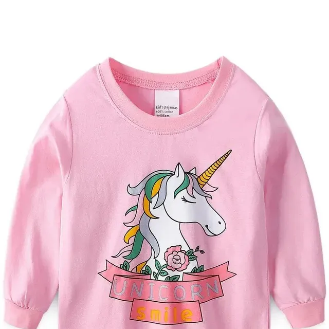 Girls' pajamas with unicorns, long sleeve and long pants, homemade clothes, set