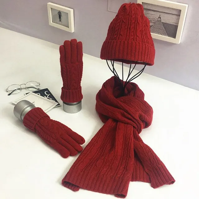 Women's winter hat and scarf set with gloves