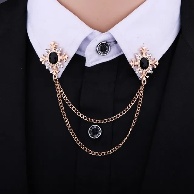 Luxurious men's brooch in the collar of Gia's shirt