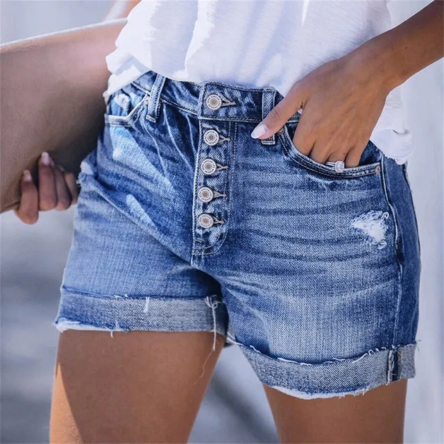 Women's sexy denim shorts decorated with buttons