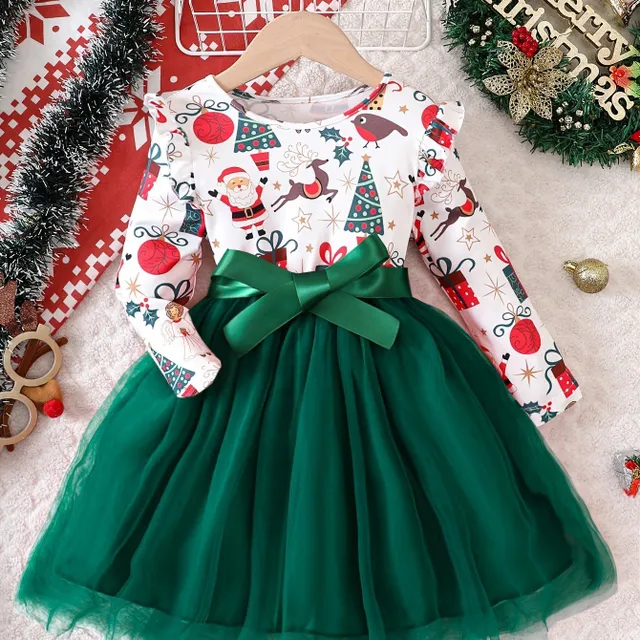 Christmas girls Tutu dress with tulle and long sleeves - elegant and festive dress for girls