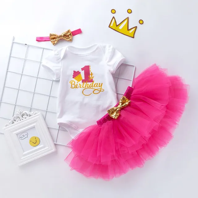 Robe d'anniversaire pour fille avec jupe tutu et serre-tête