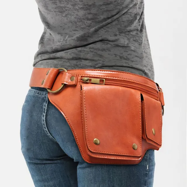 Punk kidney made of vintage PU leather, trendy fanny pack on outdoor and travel