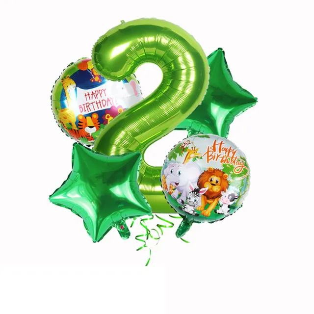 Set of inflatable balloons and inflatable numbers with safari theme