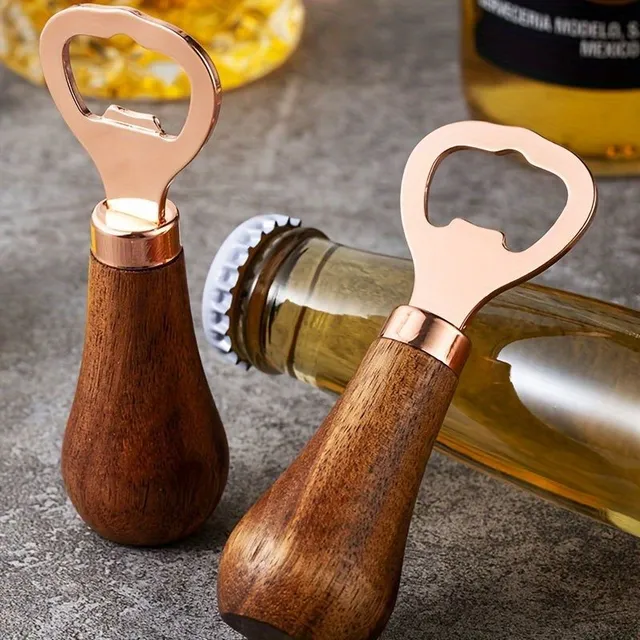 Beer opener with wooden handle