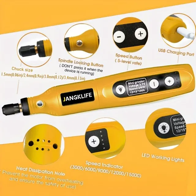 A versatile set of rotary tools, 5 adjustable speeds, with flexible shaft, for various DIY and craft projects