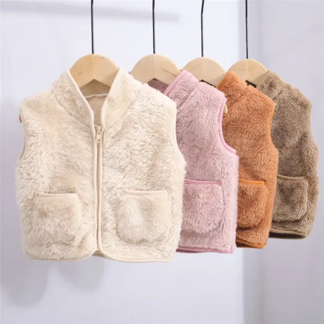 Children's warm unisex vest in autumn and winter with fur pockets for boys and girls