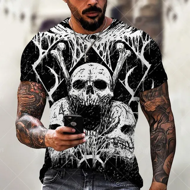 Luxury men's short sleeve t-shirt with 3D print of a scary skull - various kinds of Rylie
