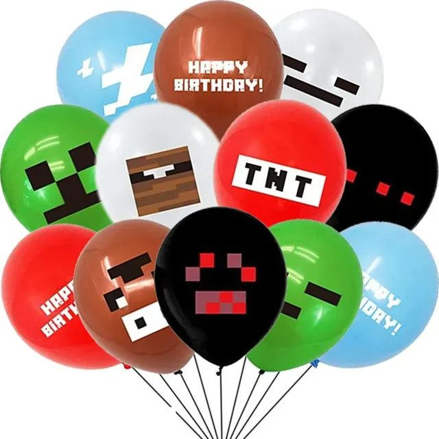 Set of birthday balloons for children in themes of popular characters from Minecraft