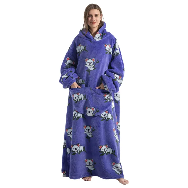 Wearable blanket with hood of stuffed animal and sherpa fleece for adults