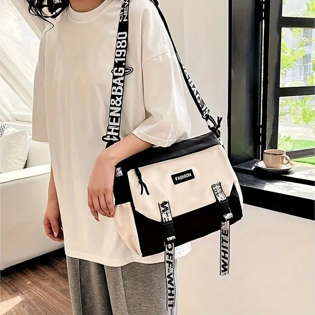 Casual color-blocked shoulder bag, universal messenger with lapel, unisex backpack on the cross to school and leisure