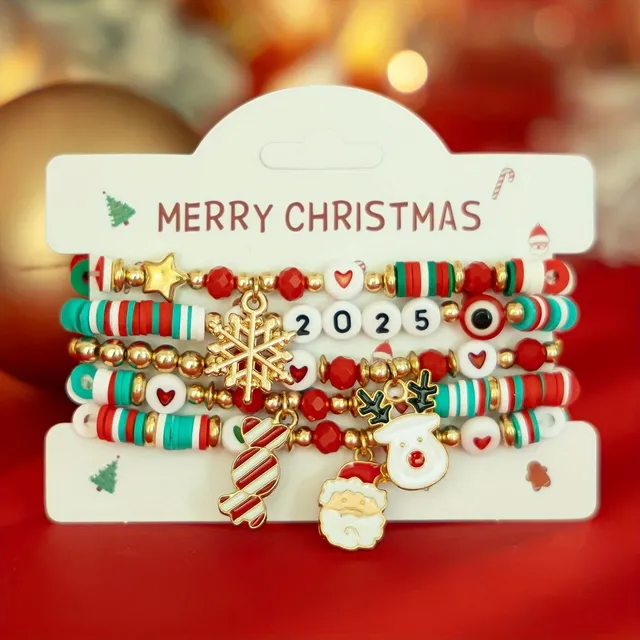 Juego de 5 pulseras de colores de Santa Claus, estilo Y2K, ideal para niñas - regalo navideño original