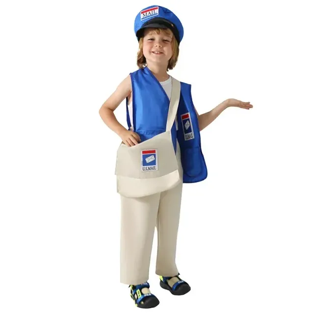 Child costume in delivery courier - postman