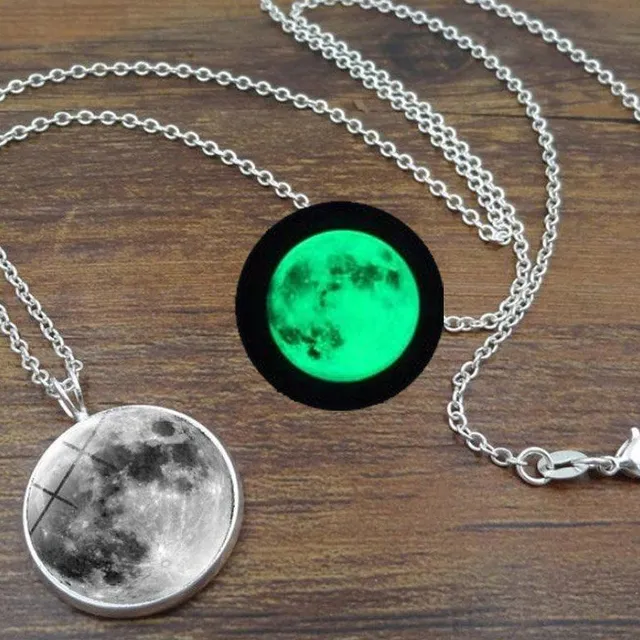 Lighting luminescent pendant in the shape of the moon on the chain