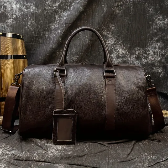 Priestranná cestovná taška z hovädzej kože na krátke výlety s priehradkou na topánky, pánske a dámske
