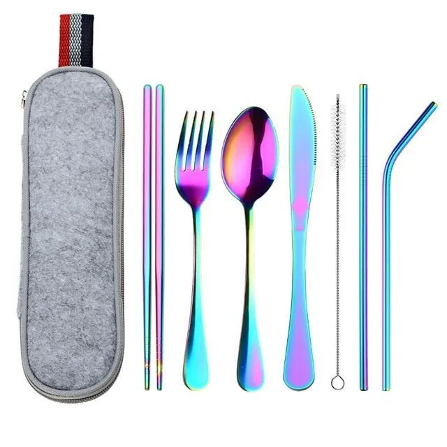 Portable cutlery set rainbow