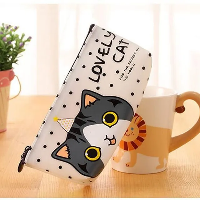 Original minimalist popular school pencil case with cute cat and inscription