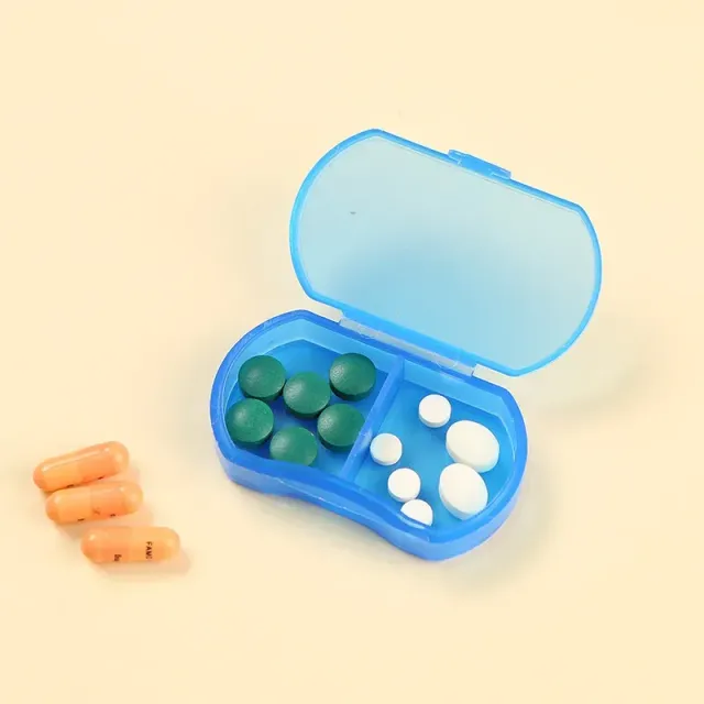 Kompaktná lieková škatuľka s 2 priehradkami - ideálna na cestovanie, s deličom a dávkovačom