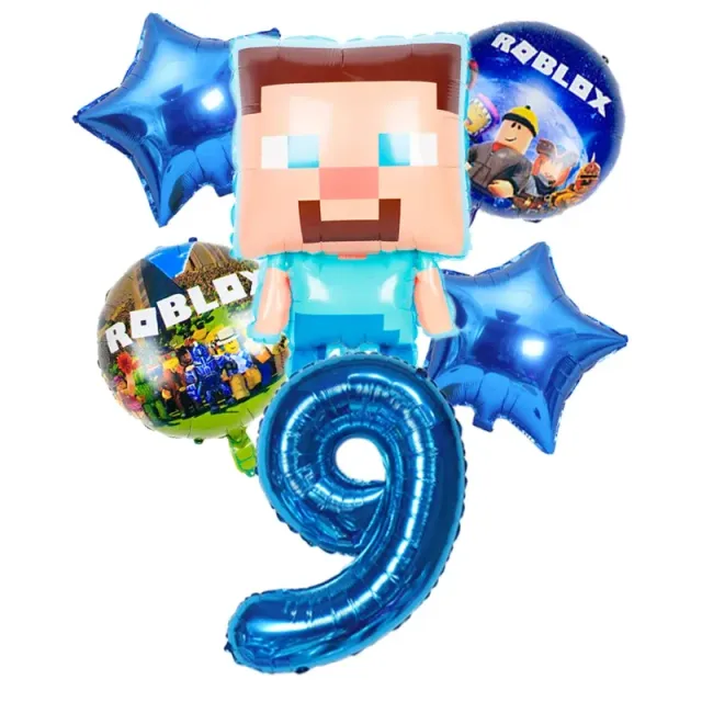 Stylish set of birthday balloons in the performance of popular characters from Minecraft