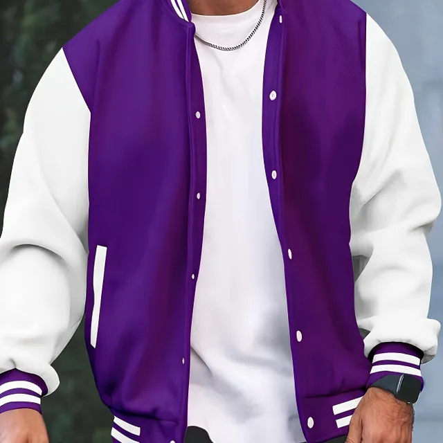 Men's casual baseball jacket with buttons and stylish collar