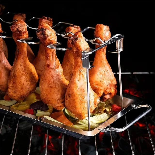 Folding stainless steel stand for chicken thighs and wings for grill, smoking and baking