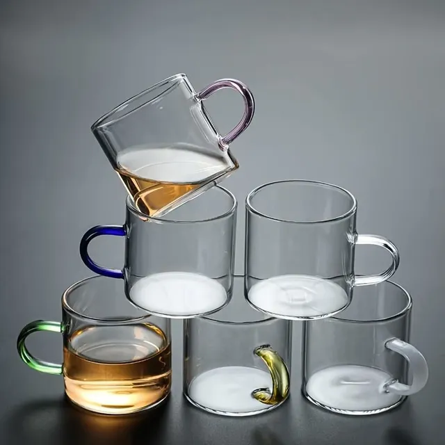 Set of 6 elegant glass tea cups with ear - crystal clarity and heat resistance