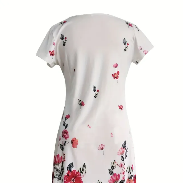 Short sleeve dress with floral print, v-neck, casual dress for spring and summer, women's clothing