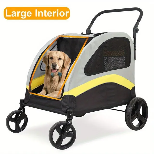 Carrito plegable de cuatro ruedas para dos perros con divisor extraíble