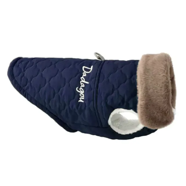 Waterproof warm quilted vest for dogs with plush collar and inscription