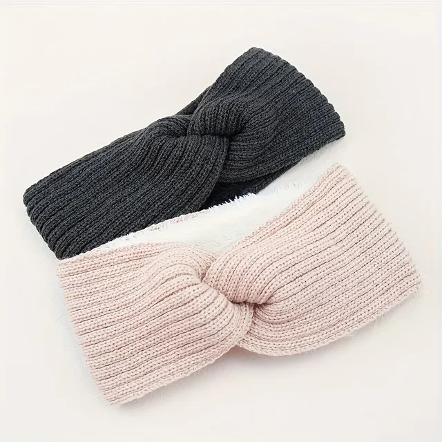 Fashion knitted headband with cross pattern - warm, soft, protects ears from cold