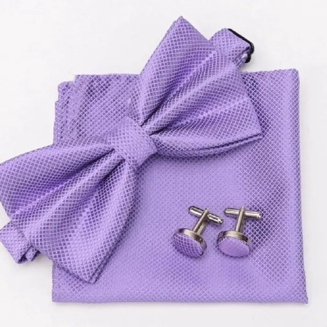 Men's bow tie, handkerchief and cufflinks