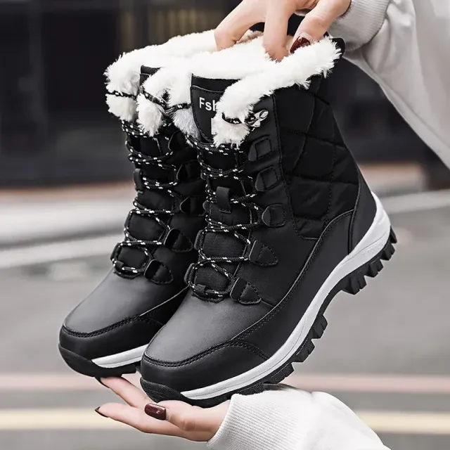 Bottes d'hiver à chevilles pour femmes - Bottes de neige noires antidérapantes avec lacets