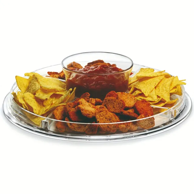 Multifunkční servírovací podnos s poklopem 6v1 - Dortový stojan, mísa na salát, zeleninu, nachos a salsu, dezertní tác, průměr 30,48 cm