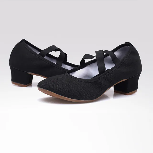 Women's pumps on thick heel, monochrome, with elastic strap, slip-on