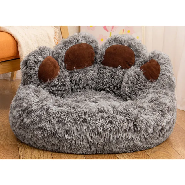 Dog and cat bed in the shape of a bear's paw - soothing donut bed for dogs