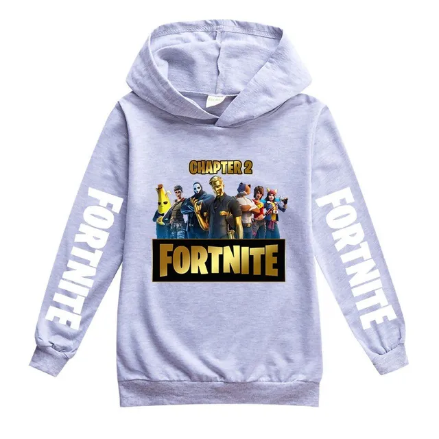 Detská mikina s kapucňou s potlačou Fortnite na rukávoch a hrudi