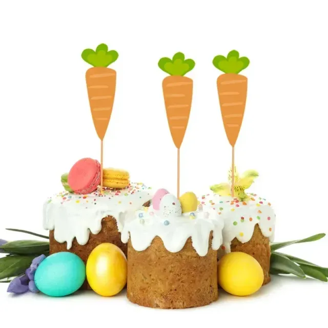12 bucăți decorațiuni de Paște pentru cupcakes - iepurași, ouă și morcovi desenate drăguțe de Paște